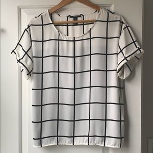 Windowpane Blouse Boyfriend Tunic M Black/White